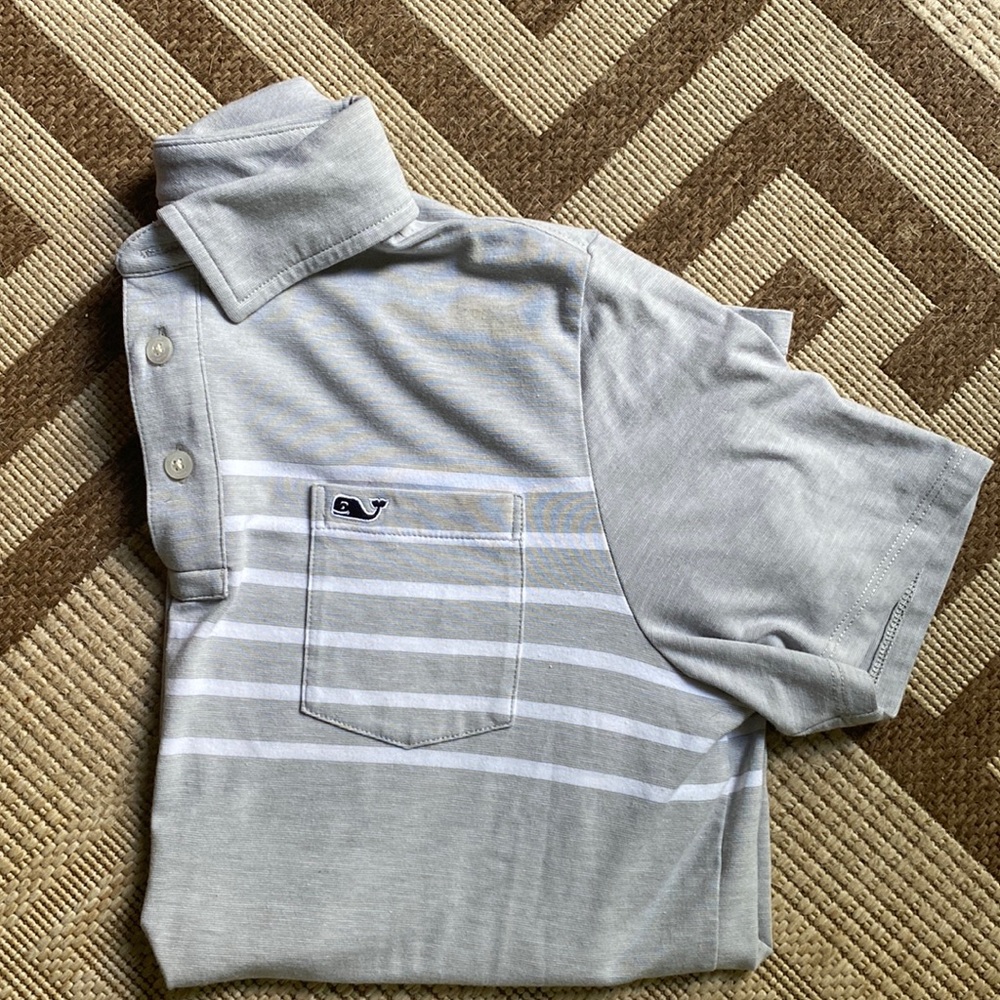 Vineyard Vines Boys Edgartown Polo L gray white stripe